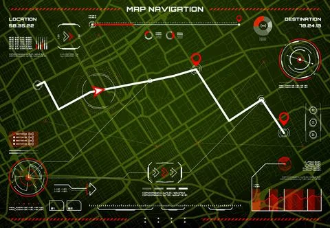 HUD navigation interface, hazard control, city map 스톡 일러스트