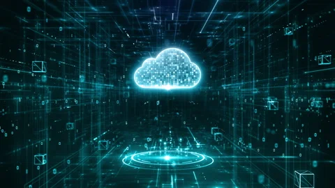 HUD Network connections and cloud computing icons, Digital data uploaded Stock Footage 257516004