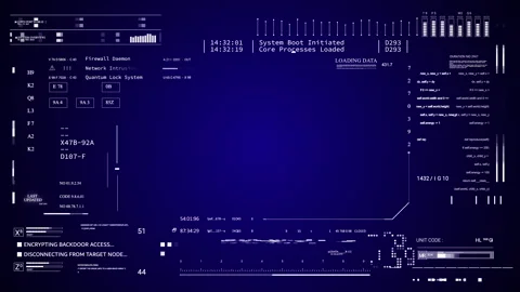 HUD Next Generation Technology Dashboard Futuristic Data text Interface Sci Fi Stock Footage 337558019