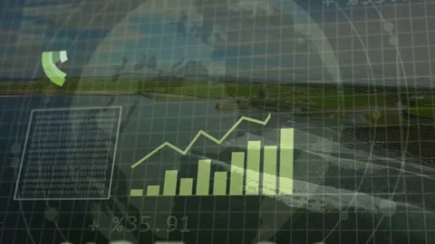 HUD overlay activating on data input, changing percentages, growing charts, Stock Footage 335651668