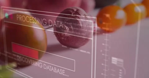 HUD overlay appearing over beetroot and tomatoes, progress bar filling while Stock Footage 328928592