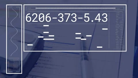 HUD overlay appearing, populating codes and dashes, background shifting to calc, Stock Footage 326974232