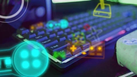 HUD overlay appearing, shifting; keys clearing while hand moving white pad, Stock Footage 335465642