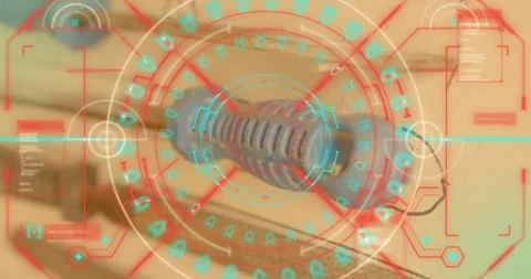 HUD overlay appearing starting scanning of compression spring, rotating rings Stock Footage 315745853