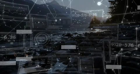 HUD overlay initializing, sliding panels pulsing ring and mapping rocky 動画素材 329226200