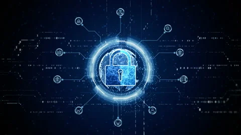 HUD Padlock Icon Cyber Security, Digital Data Network Protection, Future Tech Stock Footage 162206847