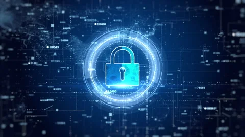 HUD Padlock Icon Cyber Security, Digital Data Network Protection, Future Tech Stock Footage 164007917
