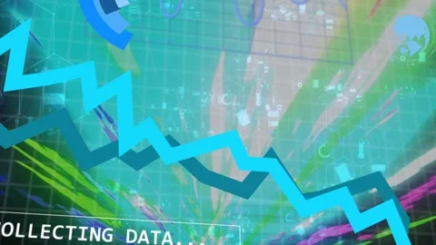 HUD panel reading COLLECTING DATA launching streaks, sliding zigzag graph, Stock Footage 334858402
