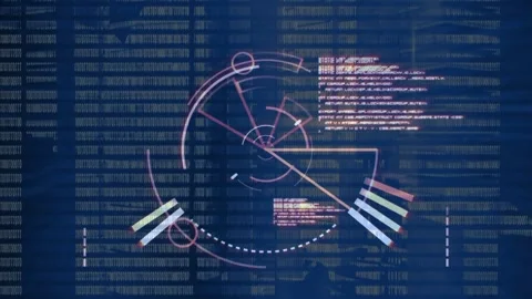 HUD pulsing, extending bars, rotating, orbiting circles, glitching code Stock Footage 317659977