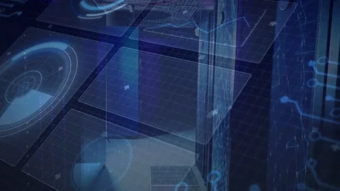 HUD pulsing, initiating code appearing while holographic panels shifting, Stock Footage 332746967