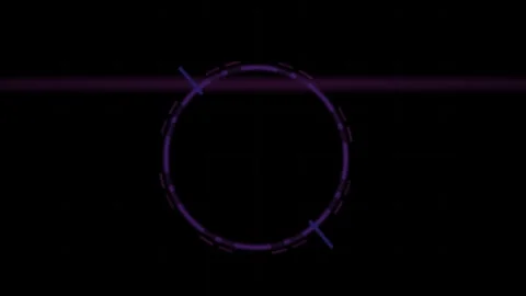 Hud Purple Circle Target Interface with Glowing Line on Dark Grid Background Stock Footage 343728199