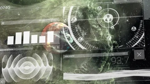 HUD receiving feed planet bars moving radar widening nodes growing readout Stock Footage 330237080