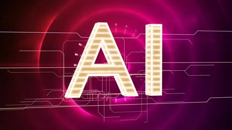 HUD ring activating, AI letters transforming to gold 3D, circuit traces sliding Stock Footage 337579051