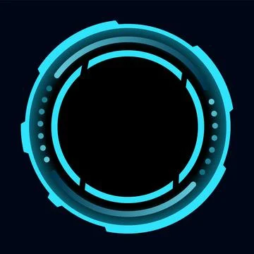 Hud round frame or border, sci fi circular neon element for digital ui game 库存插图