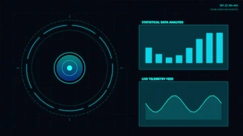 HUD sci-fi interface with rotating radar and data graphs 4K video Stock-Footage 346158568