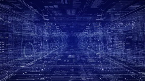 HUD Sci Fi Tunnel in cyberspace. Stock Footage 85703151