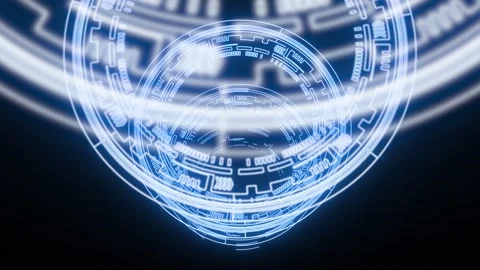 Hud scifi futuristic interface circle animation on black background with cam Stock Footage 246683310