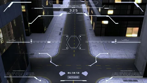 HUD Screen Flying Through Perspective Night Street View Stock Footage 150735552