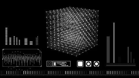 HUD Screen Rotating Square Analysis Stock Footage 89127848