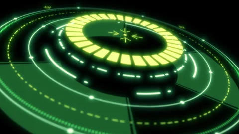 HUD Screen with a Sci-Fi Movie-Style Reticle Rotating in a Loop Video stock 342492913