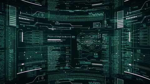 HUD seamless loop in curved screen. Stock Footage 98700983