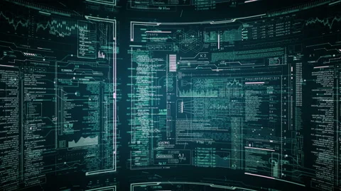 HUD seamless loop in curved screen. Stock Footage 98756701