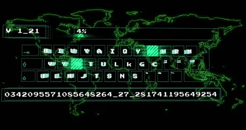 HUD showing map glow causing keys scanning, pausing Guinea, moving Asia, Vídeos de archivo 328329743