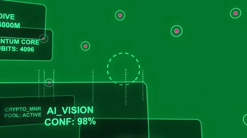 HUD sliding in, streams falling, nodes funneling to target, zero-trust Stock Footage 329503352