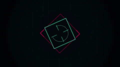 HUD Square. Neon HUD interface with square target and grid background Stock Footage 340542635