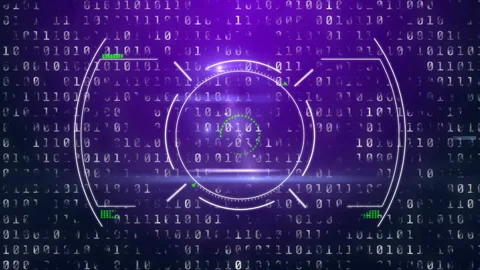 HUD streaming binary bits activating pulsing circle forming rotating magenta Stock Footage 311139460