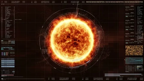 HUD Sun Solar Flare Particles coronal mass ejections Stock Footage 87307794