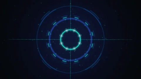 HUD targeting reticle cyan glowing rings seamless loop background Stock Footage 345999965
