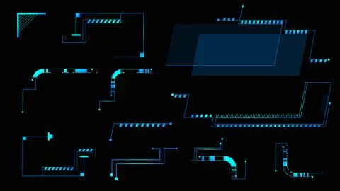 HUD tech interface frames and game elements. Ilustración de archivo