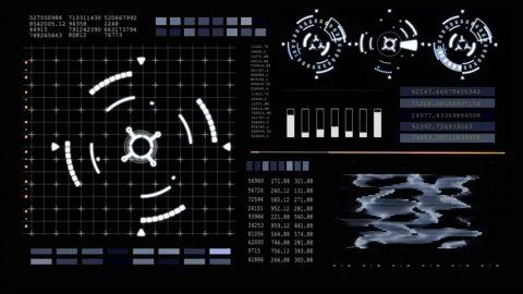 HUD technological futuristic elements. Elements of the sci-fi circle appear and  Stock Footage 149006181