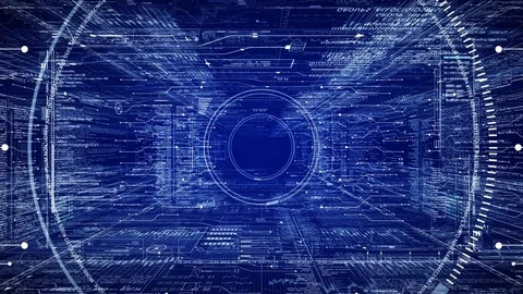 HUD technological intro.Flying through digital HUD target in sci fi cyber space. 動画素材 84772581