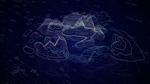 HUD technological topographic scanning. Vídeos de archivo 136356759