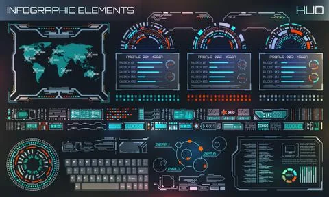 HUD UI, Futuristic User Interface HUD and Infographic Elements. Abstract Virtual Stock Illustration
