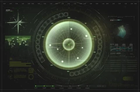 HUD, UI, GUI green interface element radar. Target detection on the radar scr Stock Illustration