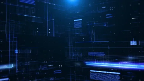 HUD UI statistic streaming line digital data system tilt down shot 4K motion Stock Footage 313442729