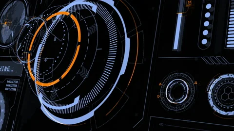 HUD UI technology interface screen with futuristic 3D elements graph and chat Stock Footage 146762394