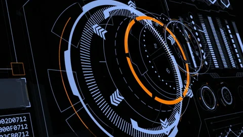 HUD UI technology interface screen with futuristic 3D elements graph and chat Stock Footage 146762454