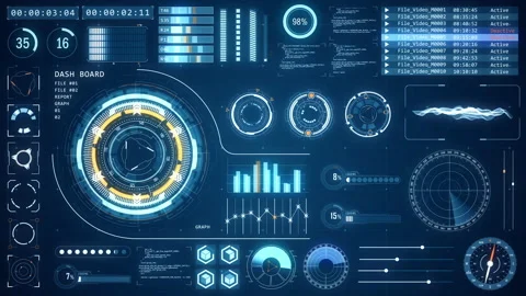 HUD UI technology interface screen with futuristic elements abstract background Stock Footage 201807985