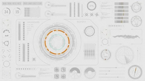 HUD UI technology interface screen with futuristic elements graph and chat panel Stock Footage 202275138