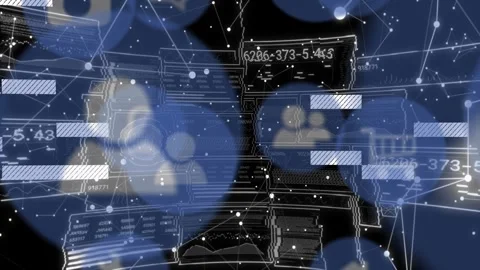 HUD unfolding in tech corridor, pulsing nodes causing bars sliding and codes Stock Footage 328233448