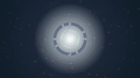 HUD user interface cyan arc reactor spinning seamless loop background Vídeo Stock 345938914