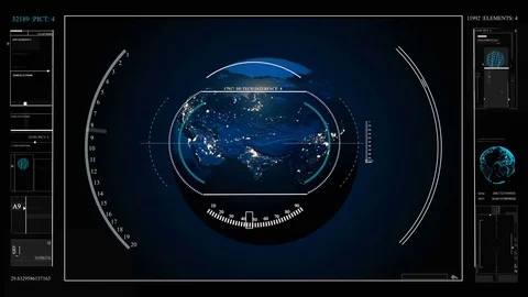 HUD user interface in the virtual panel. Planet Earth on a background of digital Stock Footage 85455477