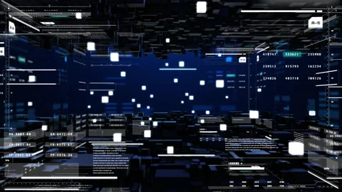 HUD Virtual 3D Black Cubic Landscape security Monitoring Stock Footage 155111216