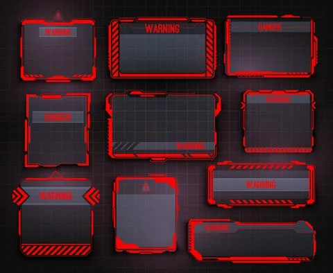 HUD warning display, danger alert info frames Stock Illustration