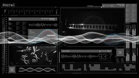 HUD waveform animating as points appearing, helix forming and readout climbing 스톡 동영상 333901445