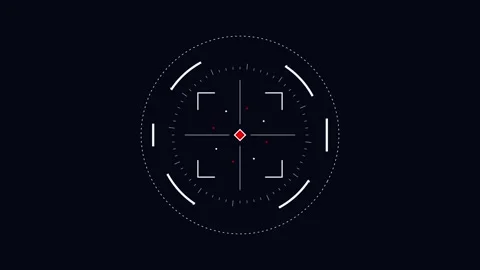 HUD Weapon Interface Futuristic Aiming System with Circular Scanning Elements Stock Footage 346533530